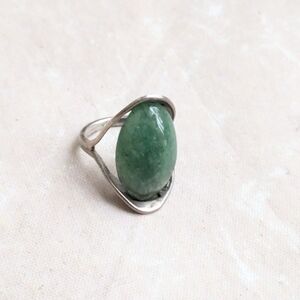 Taxco Sterling Silver Ring Green Aventurine 5.75 Oval Mexico